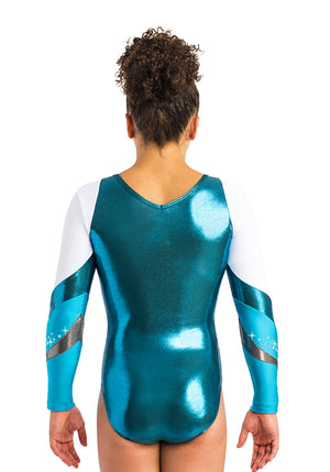 Ervy Blanca Long Sleeved Leotard (Petrol, White and Emerald)