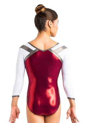 Ervy Kalinda 3/4 Sleeved Leotard (Bordeaux, White and Graphite)