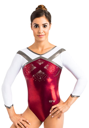 Ervy Kalinda 3/4 Sleeved Leotard (Bordeaux, White and Graphite)