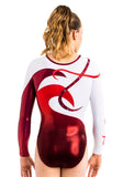 Ervy Kenna Long Sleeved Leotard (White and Bordeaux)