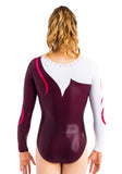 Ervy Innis Long Sleeved Leotard (Dark Amethyst, White and Pomegranate)