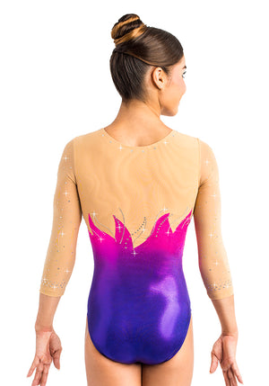 Ervy Pina 3/4 Sleeved Leotard (Pink, Violet and Skin)