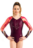 Ervy Kelala Long Sleeved Leotard (Dark Amethyst, Lipstick and Gold)