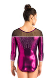 Ervy Rowena 3/4 Sleeved Leotard (Aubergine, Black and Silver)