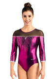 Ervy Rowena 3/4 Sleeved Leotard (Aubergine, Black and Silver)