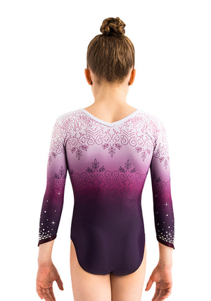 Ervy Ilka 3/4 Sleeved Leotard (White and Dark Amethyst Print)