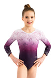 Ervy Ilka 3/4 Sleeved Leotard (White and Dark Amethyst Print)