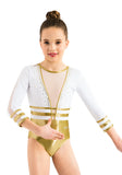 Ervy Anike 3/4 Sleeved Leotard (Gold and White)