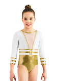 Ervy Anike 3/4 Sleeved Leotard (Gold and White)
