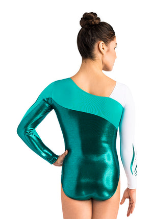 Ervy Celia Long Sleeved Leotard (Petrol, Emerald and White)