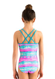 Ervy Inghinn Leotard (Caribbean Blue with Mint & Pink Mermaid Print)