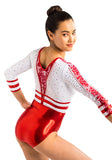 Ervy Anike 3/4 Sleeved Leotard (Red and White)