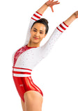 Ervy Anike 3/4 Sleeved Leotard (Red and White)