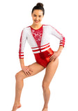 Ervy Anike 3/4 Sleeved Leotard (Red and White)