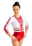 Ervy Anike 3/4 Sleeved Leotard (Red and White)