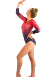 Ervy Ilka 3/4 Sleeved Leotard (Bordeaux, Black & Red Ilka Print)