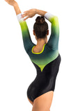 Ervy Talitha 3/4 Sleeved Leotard (Black with Myrtle Green, Kiwi & White Ombre)