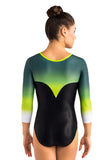 Ervy Talitha 3/4 Sleeved Leotard (Black with Myrtle Green, Kiwi & White Ombre)