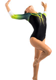 Ervy Talitha 3/4 Sleeved Leotard (Black with Myrtle Green, Kiwi & White Ombre)