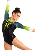 Ervy Talitha 3/4 Sleeved Leotard (Black with Myrtle Green, Kiwi & White Ombre)