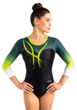 Ervy Talitha 3/4 Sleeved Leotard (Black with Myrtle Green, Kiwi & White Ombre)