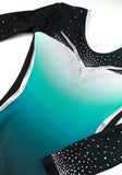 Ervy Tenobria Long Sleeved Leotard (Black & Silver with Ink, Petrol & White Ombre)