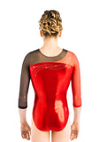 Ervy Moira Long Sleeved Leotard (Light Red, Black and Skin)