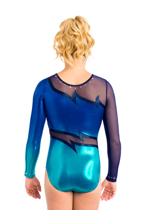 Ervy Nevine Long Sleeved Leotard (Caribbean Blue, Marine Blue and Ink)