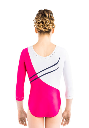 Ervy Tavia 3/4 Sleeved Leotard (Fuchsia, White, Ink and Pomegranate)