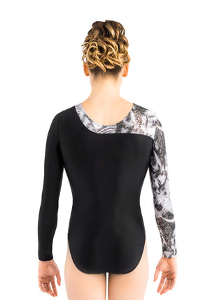 Ervy Vesna Long Sleeved Leotard (Black, Silver and Skin)