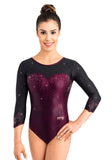 Ervy Estelle 3/4 Sleeved Leotard (Dark Amethyst and Black)