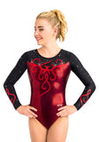 Ervy Quincy Long Sleeved Leotard (Bordeaux, Black and Light Red)