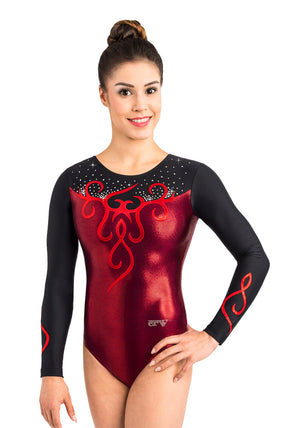 Ervy Quincy Long Sleeved Leotard (Bordeaux, Black and Light Red)