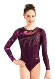 Ervy Vesna Long Sleeved Leotard (Dark Amethyst, Coral and Skin)