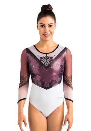 Ervy Variana 3/4 Sleeved Leotard (White, Pink & Black)